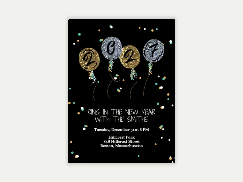 Glitter Balloons - new_years - Invitation