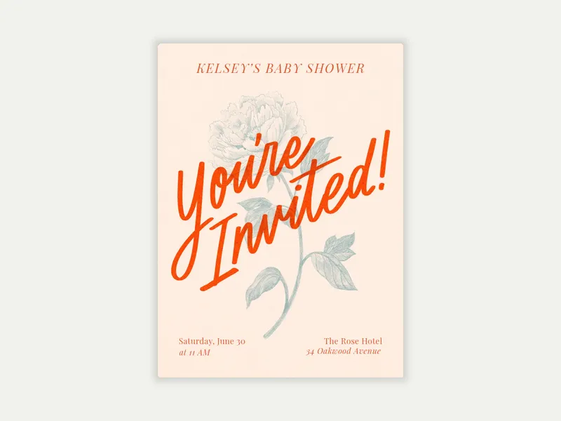Single Peony Invitation free template design